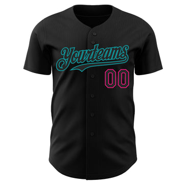 Custom Black Hot Pink-Teal Authentic Baseball Jersey
