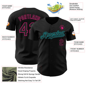 Custom Black Hot Pink-Teal Authentic Baseball Jersey