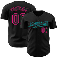 Laden Sie das Bild in den Galerie-Viewer, Custom Black Hot Pink-Teal Authentic Baseball Jersey
