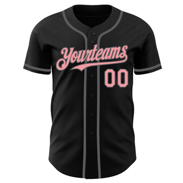 Custom Black Medium Pink-Steel Gray Authentic Baseball Jersey
