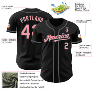 Custom Black Medium Pink-Steel Gray Authentic Baseball Jersey