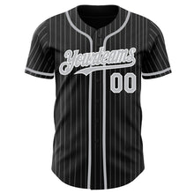 Load image into Gallery viewer, Custom Black Gray Pinstripe White Authentic Baseball Jersey
