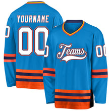 Load image into Gallery viewer, Custom Blue White-Orange Hockey Jersey
