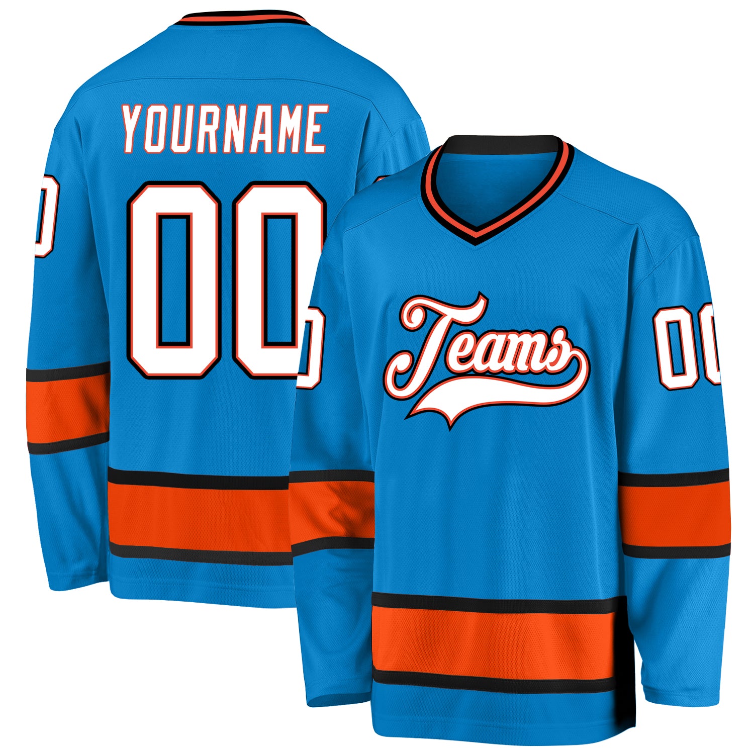 Custom Light Blue Orange-White Hockey Jersey Discount