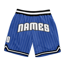 Load image into Gallery viewer, Custom Blue White Pinstripe White-Gray Authentic Basketball Shorts
