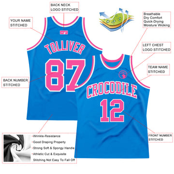 Custom Blue Pink-White Authentic Throwback Basketball Jersey