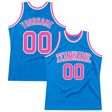 Laden Sie das Bild in den Galerie-Viewer, Custom Blue Pink-White Authentic Throwback Basketball Jersey
