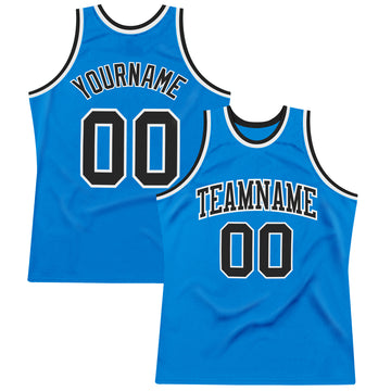 Custom Blue Black-White Authentic Throwback Basketball Jersey