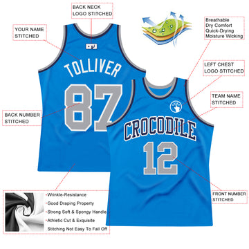 Custom Blue Gray-White Authentic Throwback Basketball Jersey