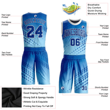 Custom Blue Royal-Light Blue Round Neck Sublimation Basketball Suit Jersey