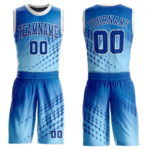 Custom Blue Royal-Light Blue Round Neck Sublimation Basketball Suit Jersey  Discount