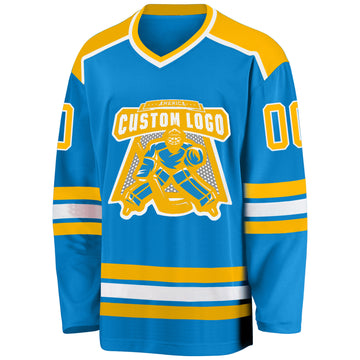 Custom Blue Gold-White Hockey Jersey