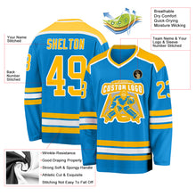 Load image into Gallery viewer, Custom Blue Gold-White Hockey Jersey
