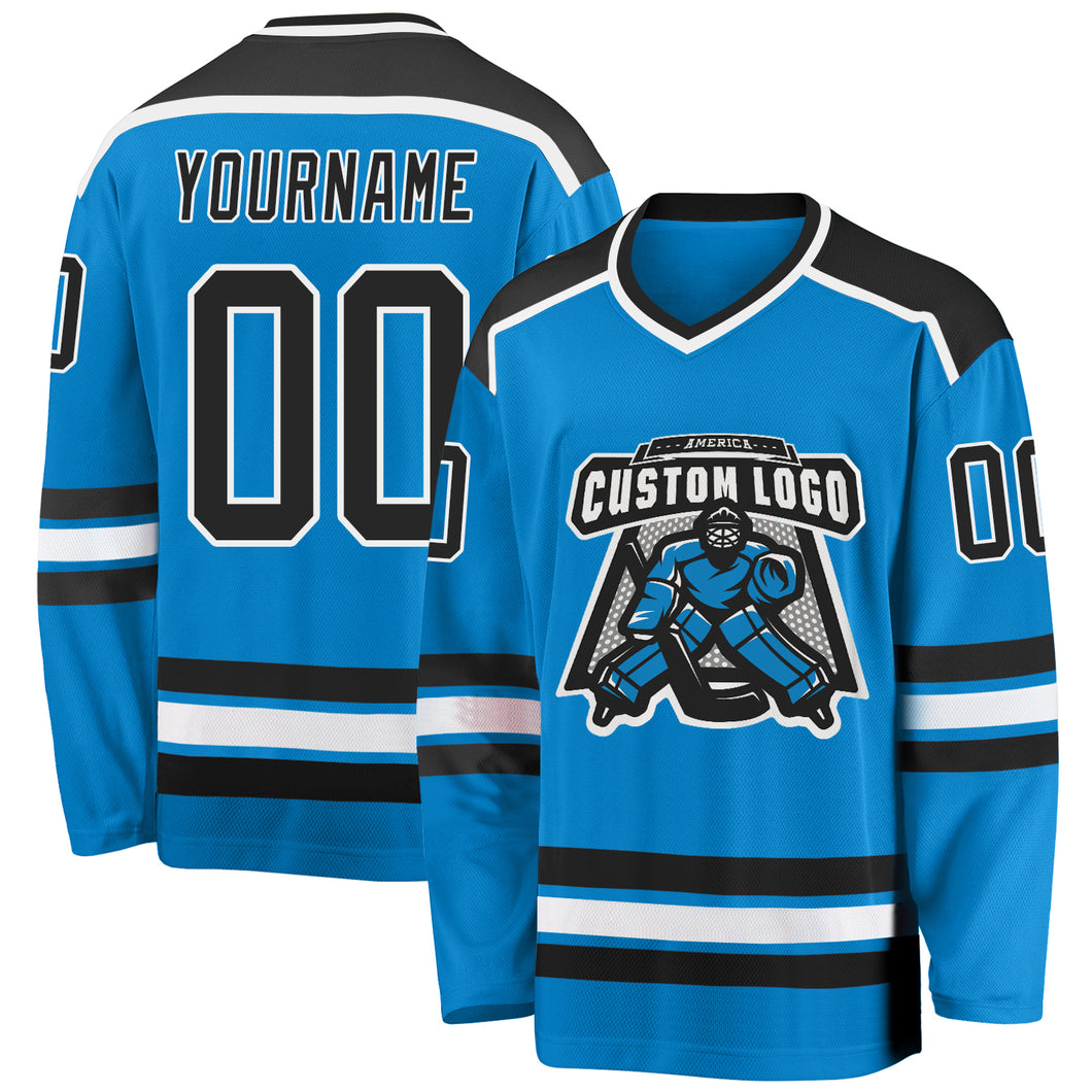 Custom Blue Black-White Hockey Jersey