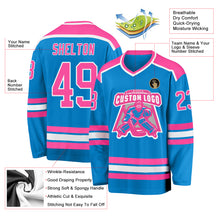 Laden Sie das Bild in den Galerie-Viewer, Custom Blue Pink-White Hockey Jersey
