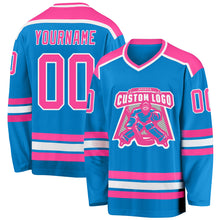 Laden Sie das Bild in den Galerie-Viewer, Custom Blue Pink-White Hockey Jersey
