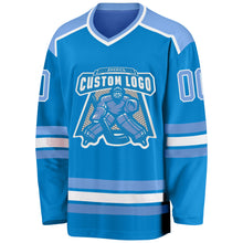 Laden Sie das Bild in den Galerie-Viewer, Custom Blue Light Blue-White Hockey Jersey

