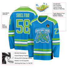 Laden Sie das Bild in den Galerie-Viewer, Custom Blue Neon Green-White Hockey Jersey
