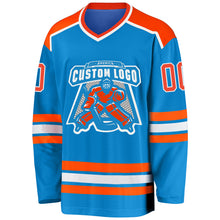 Laden Sie das Bild in den Galerie-Viewer, Custom Blue Orange-White Hockey Jersey
