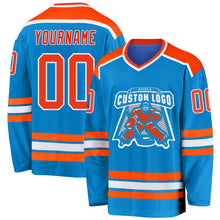 Laden Sie das Bild in den Galerie-Viewer, Custom Blue Orange-White Hockey Jersey
