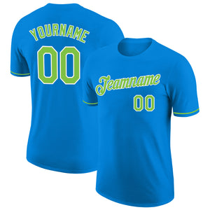 Custom Blue Neon Green-White Performance T-Shirt