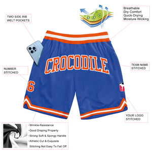 Custom Blue Orange-White Authentic Throwback Basketball Shorts