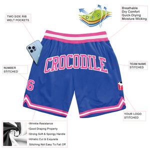 Custom Blue Pink-White Authentic Throwback Basketball Shorts