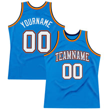 Laden Sie das Bild in den Galerie-Viewer, Custom Blue White Navy-Orange Authentic Throwback Basketball Jersey
