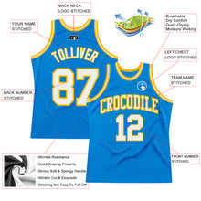 Load image into Gallery viewer, Custom Blue White-Gold Authentic Throwback Basketball Jersey
