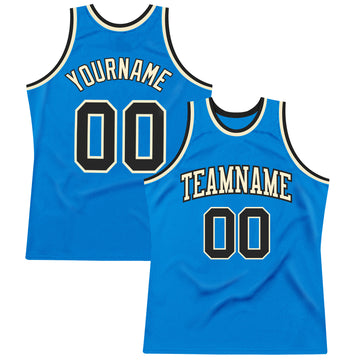 Custom Blue Black-Cream Authentic Throwback Basketball Jersey
