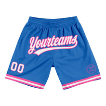 Laden Sie das Bild in den Galerie-Viewer, Custom Blue White-Pink Authentic Throwback Basketball Shorts
