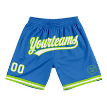 Laden Sie das Bild in den Galerie-Viewer, Custom Blue White-Neon Green Authentic Throwback Basketball Shorts
