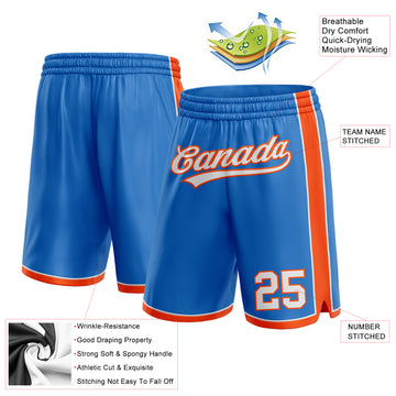 Custom Blue White-Orange Authentic Basketball Shorts
