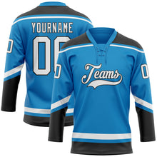 Load image into Gallery viewer, Custom Blue White-Black Hockey Lace Neck Jersey
