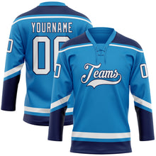 Загрузить изображение в средство просмотра галереи, Custom Blue White-Navy Hockey Lace Neck Jersey
