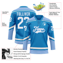 Laden Sie das Bild in den Galerie-Viewer, Custom Blue White-Light Blue Hockey Lace Neck Jersey
