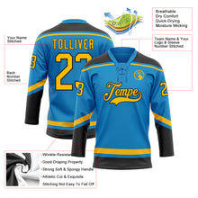 Laden Sie das Bild in den Galerie-Viewer, Custom Blue Gold-Black Hockey Lace Neck Jersey
