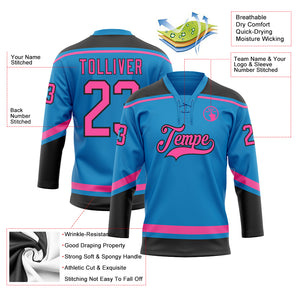 Custom Blue Pink-Black Hockey Lace Neck Jersey