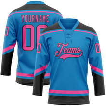 Load image into Gallery viewer, Custom Blue Pink-Black Hockey Lace Neck Jersey
