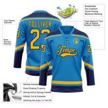 Load image into Gallery viewer, Custom Blue Gold-Navy Hockey Lace Neck Jersey
