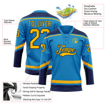 Laden Sie das Bild in den Galerie-Viewer, Custom Blue Gold-Navy Hockey Lace Neck Jersey
