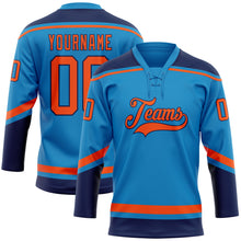 Laden Sie das Bild in den Galerie-Viewer, Custom Blue Orange-Navy Hockey Lace Neck Jersey
