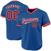 Laden Sie das Bild in den Galerie-Viewer, Custom Blue Red-Gray Authentic Throwback Baseball Jersey
