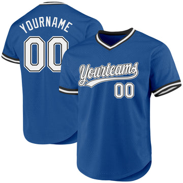 Custom Blue White-Black Authentic Throwback Baseball Jersey