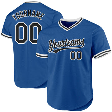 Custom Blue Black-White Authentic Throwback Baseball Jersey