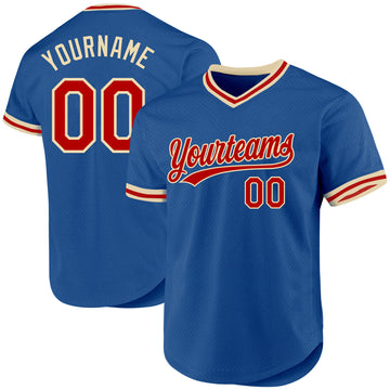 Custom Blue Red-Cream Authentic Throwback Baseball Jersey