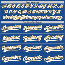 Load image into Gallery viewer, Custom Blue White-Old Gold Authentic Throwback Baseball Jersey
