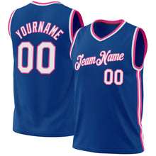 Laden Sie das Bild in den Galerie-Viewer, Custom Blue White-Pink Authentic Throwback Basketball Jersey
