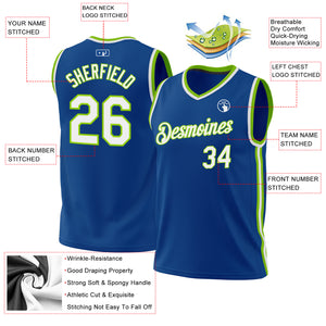 Custom Blue White-Neon Green Authentic Throwback Basketball Jersey