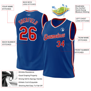 Custom Blue Red-White Authentic Throwback Basketball Jersey